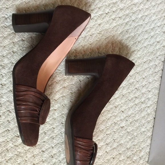 Vintage Biviel brown suede square-toe pumps and block heel - Picture 3 of 4
